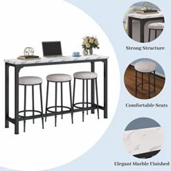 JOSMORE 4 Piece Bar Table And Chairs Set, Bar Table Set Of 3, Pub Height Table With 3 Round Stools, Industrial Dining Table Sets For Kitchen And Living Room -Amazon Store 41XWkEdz3eL