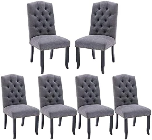 COLAMY Tufted Dining Chairs Set Of 6, Upholstered Parsons Dining Room Chairs, Fabric Kitchen Side Chair With Nailhead Trim And Wood Legs, Beige 9 COLAMY Tufted Dining Chairs Set Of 6, Upholstered Parsons Dining Room Chairs, Fabric Kitchen Side Chair With Nailhead Trim And Wood Legs, Beige - Image 7