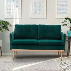 SSLine Velvet Loveseat Sofa,64inch Modern Futon Couch Sofa Couch With 2 Pillows And Rose Gold Metal Feet,Upholstered Accent Sofa Folding Sofa Bed For Living Room Bedroom(Lights Blue, Type-2) -Amazon Store 41XaX027HvL. AC