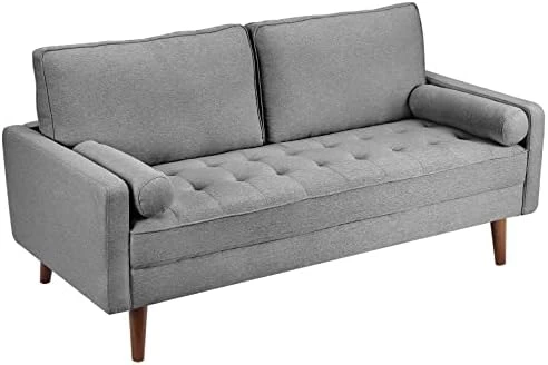 Koorlian Beige Small Couches, 68 Inch Fabric Loveseat Sofa, 2 Seater Couch For Small Space, Button Tufted Seat Cushion, Square Armrest, 2 Throw Pillows, Modern Sofa For Bedroon, Living Room, Apartment 11 Koorlian Beige Small Couches, 68 Inch Fabric Loveseat Sofa, 2 Seater Couch For Small Space, Button Tufted Seat Cushion, Square Armrest, 2 Throw Pillows, Modern Sofa For Bedroon, Living Room, Apartment - Image 9