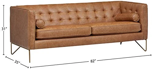 Amazon Brand – Rivet Brooke Contemporary Mid-Century Modern Tufted Leather Sofa Couch, 82"W, Cognac 4 Amazon Brand – Rivet Brooke Contemporary Mid-Century Modern Tufted Leather Sofa Couch, 82"W, Cognac - Image 2