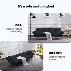 Lepfun Velvet Futon Sofa Bed, Memory Foam Couch Set, Upholstered Modern Daybed Convertible Folding Loveseat Recliner With Pillows And Wooden Frame For Compact Living Room, Apartment,Dorm,Office(Black) 11 Lepfun Velvet Futon Sofa Bed, Memory Foam Couch Set, Upholstered Modern Daybed Convertible Folding Loveseat Recliner With Pillows And Wooden Frame For Compact Living Room, Apartment,Dorm,Office(Black) -Amazon Store 41XhLo66J4L 1