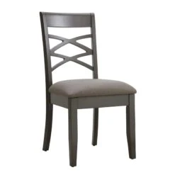 Leick Home 10184-GSMH Wood Double Cross Back Dining Chair, Set Of 2, Graystone With Moss Heather Seat