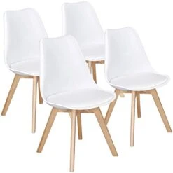 Topeakmart Dining Chairs DSW Chair Shell Armless Chairs With Beech Wood Legs And Soft Padded Mid Century Modern Side Chair Dining Room Living Room Bedroom Kitchen Chairs White, Set Of 4