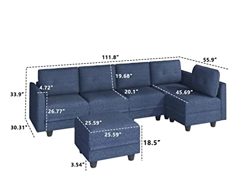 LLappuil Modular Sofa Sectioanl Couch With Storage, Convertible 6 Seater L Shaped Modular Chaise Sofa With Ottoman, Denim Blue 4 LLappuil Modular Sofa Sectioanl Couch With Storage, Convertible 6 Seater L Shaped Modular Chaise Sofa With Ottoman, Denim Blue - Image 2