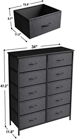 Sorbus Dresser With 10 Faux Wood Drawers - Storage Unit Organizer Chest For Clothes - Bedroom, Hallway, Living Room, Closet, & Dorm Furniture - Steel Frame, Wood Top, & Easy Pull Fabric Bins -Amazon Store 41XnYnbmPUL