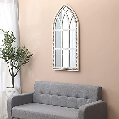 LuxenHöme Rustic Wood Cathedral Wall Mirror, Window Pane Wall Decor, Large Farmhouse Wall Decorations For Living Room Bedroom, 39 Inch, White/Wood 5 LuxenHöme Rustic Wood Cathedral Wall Mirror, Window Pane Wall Decor, Large Farmhouse Wall Decorations For Living Room Bedroom, 39 Inch, White/Wood - Image 3