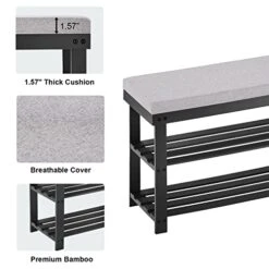 APICIZON 3-Tier Shoe Rack For Entryway, Bamboo Shoe Bench With Cushion Padded Seat, Small Shoe Organizer With Storage For Indoor Entrance Hallway Bedroom Living Room, Black -Amazon Store 41XtEZrDRYL