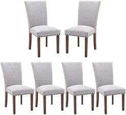 COLAMY Upholstered Parsons Dining Chairs Set Of 4, Fabric Dining Room Kitchen Side Chair With Nailhead Trim And Wood Legs - Beige -Amazon Store 41Xw1fU62XL. AC