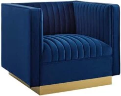 Modway Sanguine Vertical Channel Tufted Performance Velvet Upholstered Armchair In Navy -Amazon Store 41Y9FcPK L. AC