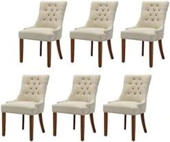 UDAX Upholstered Dining Chairs With Arms, Set Of 6, Dining Room Chairs With Solid Wood Legs And Tufted Backrest(Linen+Beige) -Amazon Store 41YGSaJ7v4L. AC
