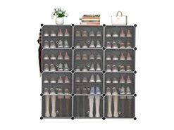 ArtBeauty Portable Shoe Rack Organizer, Plastic Cube Storage 42 Pair Tower Shelves Shoe Storage Cabinet Stand,Modular Cabinet For Hallway Bedroom Closet Entryway, 8 Tier Black