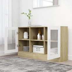 Vitrine Cabinet White And Sonoma Oak,Modern Minimalist Style,Very Easy To Match With Furniture,A Variety Of Colors Can Be Selected 47.2"x12"x27.6" Chipboard -Amazon Store 41YK9BsStfS