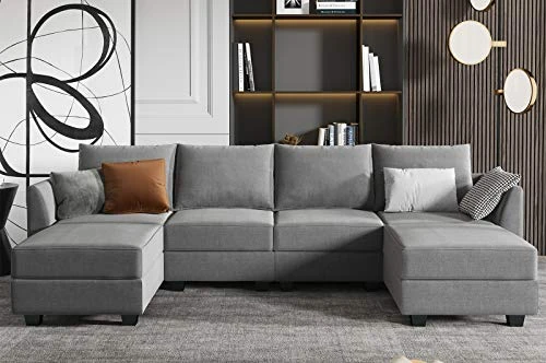 HONBAY Modular Sectional Sofa U Shaped Couch With Reversible Chaise Modular Couch Sectional Sofa With Ottomans, Grey 3 HONBAY Modular Sectional Sofa U Shaped Couch With Reversible Chaise Modular Couch Sectional Sofa With Ottomans, Grey