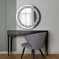 Crystal Crush Diamond Sparkly Round Silver Mirror For Wall Decoration 20x20x1 Inch Wall Hang Frameless Bling Stylish Gorgeous Glam Mirror Vanity Home Decor. -Amazon Store 41YP5yuz6JL