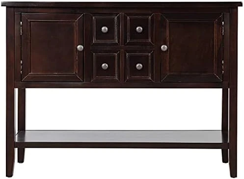 Merax Farmhouse Rustic Wood Buffet Dining Sideboard Storage Cabinet, Console Table With 4 Small Drawers, 2 Cabinet And Bottom Shelf, Antique Grey 11 Merax Farmhouse Rustic Wood Buffet Dining Sideboard Storage Cabinet, Console Table With 4 Small Drawers, 2 Cabinet And Bottom Shelf, Antique Grey - Image 9