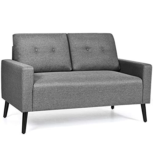 Giantex Modern Loveseat Sofa, 55" Upholstered Sofa Couch W/Soft Cushion, Rubber Wooden Legs, Button Tufted Back, Small Space Configurable Couch For Living Room (Gray) 8 Giantex Modern Loveseat Sofa, 55" Upholstered Sofa Couch W/Soft Cushion, Rubber Wooden Legs, Button Tufted Back, Small Space Configurable Couch For Living Room (Gray) - Image 6