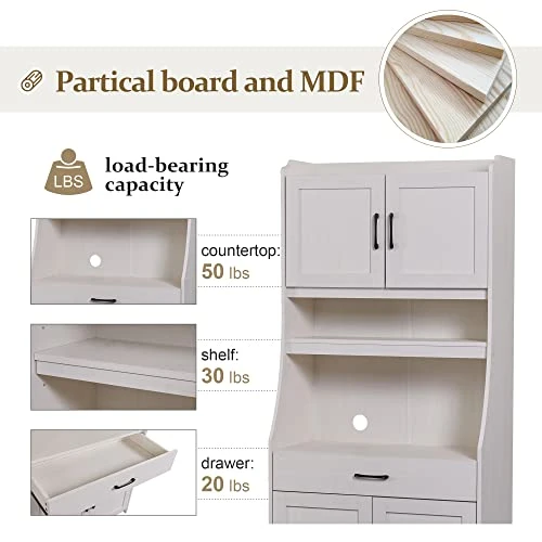 Merax Modern Kitchen Pantry, Storage Cabinet With Open Shelf, Drawer And 2 Cabinet With Adjustable Shelves, Antique White, 71.3" Height 7 Merax Modern Kitchen Pantry, Storage Cabinet With Open Shelf, Drawer And 2 Cabinet With Adjustable Shelves, Antique White, 71.3" Height - Image 5
