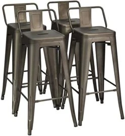COSTWAY Metal Bar Stools Set Of 4, With Removable Back, 30'' Bar Height Stools With Rubber Feet, Stylish And Modern Chairs, For Kitchen, Dining Rooms, And Side Bar (Gun-Update, 30'') -Amazon Store 41YXhHIc 3L. AC