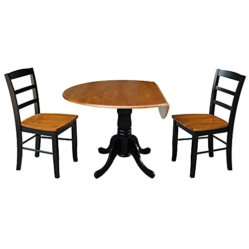 International Concepts 3-Piece 42-Inch Dual Drop Leaf Pedestal Table With 2 Madrid Chairs, Black/Cherry Finish 5 International Concepts 3-Piece 42-Inch Dual Drop Leaf Pedestal Table With 2 Madrid Chairs, Black/Cherry Finish - Image 3