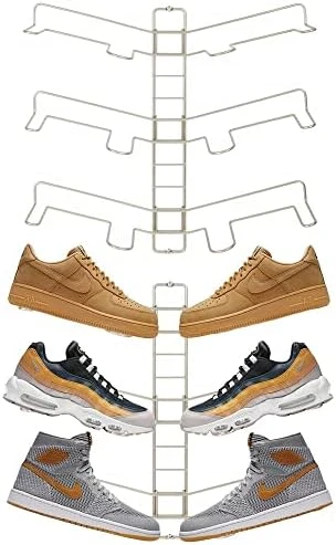 MDesign Modern Metal Shoe Organizer Display & Storage Shelf Rack - Adjustable Shelves Hang & Store Kicks, Running, Basketball, Tennis Shoes - 3 Tier, Each Wall Mount Unit Holds 6 Shoes, 2 Pack, Satin 10 MDesign Modern Metal Shoe Organizer Display & Storage Shelf Rack - Adjustable Shelves Hang & Store Kicks, Running, Basketball, Tennis Shoes - 3 Tier, Each Wall Mount Unit Holds 6 Shoes, 2 Pack, Satin - Image 8