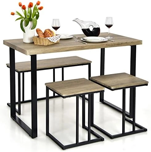 Giantex 4 Piece Dining Table Set, 47.5” Kitchen Table And Chairs For 4, Nesting Furniture Set W/Bench & 2 Stools, Space-Saving Table Set, Modern Functional Desk Set For Dining Room Restaurant, Oak 9 Giantex 4 Piece Dining Table Set, 47.5” Kitchen Table And Chairs For 4, Nesting Furniture Set W/Bench & 2 Stools, Space-Saving Table Set, Modern Functional Desk Set For Dining Room Restaurant, Oak - Image 7
