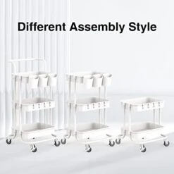 ALVOROG 3-Tier Rolling Utility Cart Storage Shelves Multifunction Storage Trolley Service Cart With Mesh Basket Handles And Wheels Easy Assembly For Bathroom, Kitchen, Office (White) 13 ALVOROG 3-Tier Rolling Utility Cart Storage Shelves Multifunction Storage Trolley Service Cart With Mesh Basket Handles And Wheels Easy Assembly For Bathroom, Kitchen, Office (White) -Amazon Store 41YwNy3W9sL