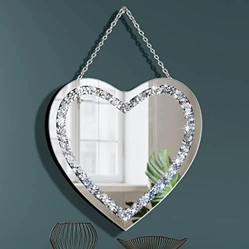 DMDFIRST Crystal Crush Diamond Heart Shaped Silver Mirror With Silver Stainless Steel Chain For Wall Decoration 12x12x0.5 Inch Wall Hang Frameless Mirror Glass Diamond Decor Glam Mirror 10 DMDFIRST Crystal Crush Diamond Heart Shaped Silver Mirror With Silver Stainless Steel Chain For Wall Decoration 12x12x0.5 Inch Wall Hang Frameless Mirror Glass Diamond Decor Glam Mirror - Image 8