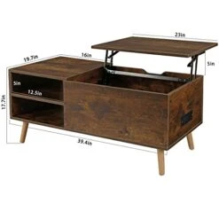 Coffee Table With Storage, Rustic Coffee Table, Wood Lift Top Coffee Table With Charging Station Sofa Table With Metal Frame And And Adjustable Feet, Large Storage Space, Easy Assembly, Rustic Brown -Amazon Store 41Z0n1DvI5L