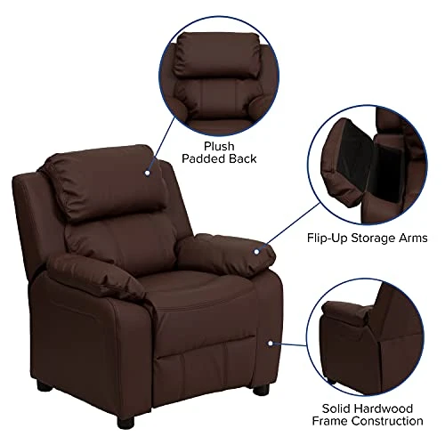 Flash Furniture Charlie Deluxe Padded Contemporary Brown LeatherSoft Kids Recliner With Storage Arms 6 Flash Furniture Charlie Deluxe Padded Contemporary Brown LeatherSoft Kids Recliner With Storage Arms - Image 4