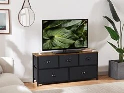 PRAISUN Larger 47.2''W Bedroom Dresser With 5 Drawers, TV Stand With Storage, For 55 Inch TV, Wide Chest Dresser, Fabric Dresser, For Closet, Nursery, Living Room, Hallway - Black