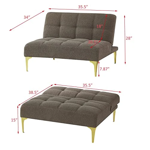 Convertible Sofa Bed, Single Futon Sofa Bed With Adjustable Backrest And Gold Metal Legs, Teddy Fabric Armless Chair For Living Room Bedroom Apartment Office, Taupe 4 Convertible Sofa Bed, Single Futon Sofa Bed With Adjustable Backrest And Gold Metal Legs, Teddy Fabric Armless Chair For Living Room Bedroom Apartment Office, Taupe - Image 2