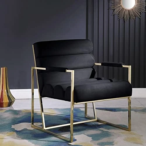 Morden Fort Italian Light Luxury Lounge Chair, Contemporary Velvet Upholstered Lounge Armchair With Bright-Colored Cushions, For Living Room, Bedroom, Dinning, Office, Black 10 Morden Fort Italian Light Luxury Lounge Chair, Contemporary Velvet Upholstered Lounge Armchair With Bright-Colored Cushions, For Living Room, Bedroom, Dinning, Office, Black - Image 8