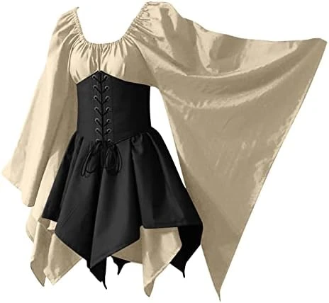 JEGULV Medieval Fairy Cosplay Set Women's Gothic Elf Fairy Short Dresses Renaissance Costumes Halloween Flare Sleeve Dress 6 JEGULV Medieval Fairy Cosplay Set Women's Gothic Elf Fairy Short Dresses Renaissance Costumes Halloween Flare Sleeve Dress - Image 4