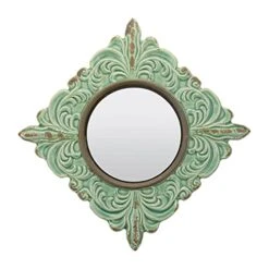 Stonebriar Decorative 11.3" Antique Green Diamond Shape Ceramic Accent Wall Mirror