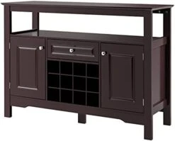 PETSITE Kitchen Sideboard Buffet Storage Cabinet, Coffee Bar Station With Wine Rack, Shelves, 2 Cabinets & Drawer, Wood Accent Modern Console Table For Living Room, Dining Room, Entryway (Black) -Amazon Store 41ZVZJetNTL. AC
