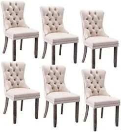 Rhomtree Set Of 2 Velvet Fabric Dining Chairs Luxury Tufted Back With Nailed Trim And Back Ring Pull Home Kitchen Dining Room Chairs Armless Side Chairs Solid Rubber Wood Legs (Gold) -Amazon Store 41ZVpKAuO6L. AC