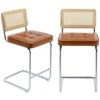 ONEVOG Island Rattan Chairs, Faux Leathe Seating Kitchen Counter Height (24 Inch) Bastool With Sturdy Frame Chrome Legs, Dining Room Home Kitchen Stools Set Of 2 (Brown) -Amazon Store 41ZX2RoOzLL