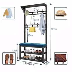 Hallway Coat Rack With 2-Tier Shoe Racks, Metal Entry Bench And Rack, Free Standing Hall Tree With Top Storage Platform, Removable Hooks, For Living Room,Hallway, Bedroom -Amazon Store 41ZdJXM6tKL