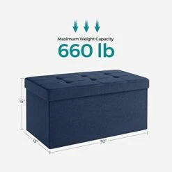 SONGMICS 30 Inches Folding Storage Ottoman Bench, Storage Chest, Foot Rest Stool, Navy Blue ULSF47IN