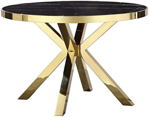 AZhome Dining Table, 45" Round Dining Room Table With Silver Mirrored Stainless Steel 7 AZhome Dining Table, 45" Round Dining Room Table With Silver Mirrored Stainless Steel - Image 5