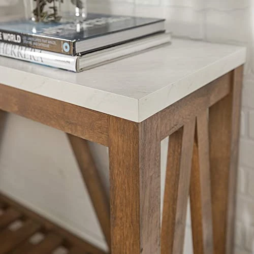 Walker Edison Modern Farmhouse Accent Entryway / Living Room End Table, 52 Inch, Color-Marble And Walnut 4 Walker Edison Modern Farmhouse Accent Entryway / Living Room End Table, 52 Inch, Color-Marble And Walnut - Image 2