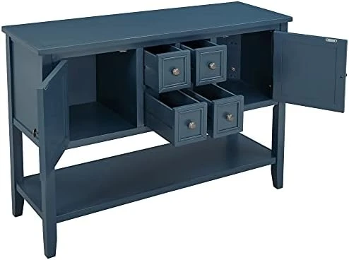 Merax Farmhouse Rustic Wood Buffet Dining Sideboard Storage Cabinet, Console Table With 4 Small Drawers, 2 Cabinet And Bottom Shelf, Antique Grey 12 Merax Farmhouse Rustic Wood Buffet Dining Sideboard Storage Cabinet, Console Table With 4 Small Drawers, 2 Cabinet And Bottom Shelf, Antique Grey - Image 10