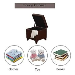 Adeco Bonded Leather Square Tufted Footstool, 18", Brown Storage Ottomans, 17 Adeco Bonded Leather Square Tufted Footstool, 18", Brown Storage Ottomans, -Amazon Store 41ZpGYnmE2L