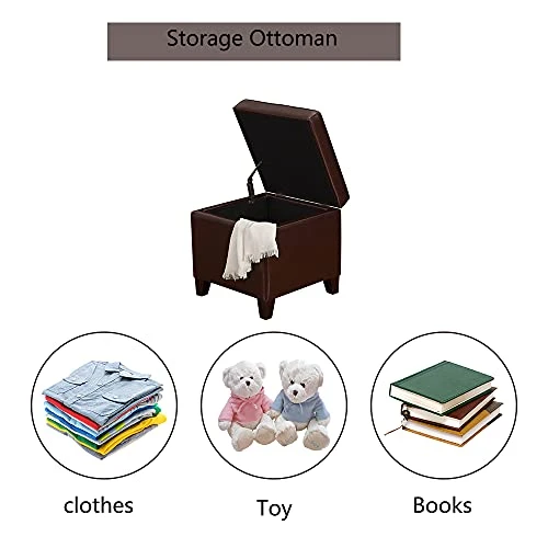 Adeco Bonded Leather Square Tufted Footstool, 18", Brown Storage Ottomans, 7 Adeco Bonded Leather Square Tufted Footstool, 18", Brown Storage Ottomans, - Image 5