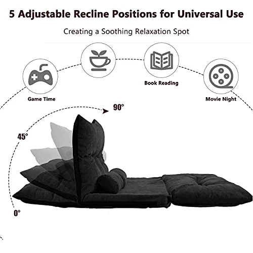 COPFASTOK Adjustable Folding Lazy Sofa Futon Bed With Two Pillows For Video Gaming, Reading And More 3 COPFASTOK Adjustable Folding Lazy Sofa Futon Bed With Two Pillows For Video Gaming, Reading And More