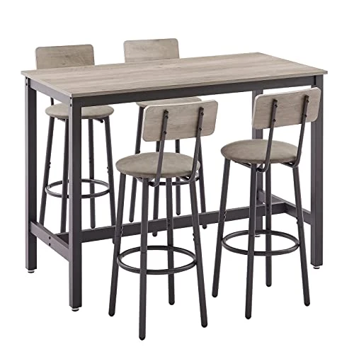 KIVENJAJA Bar Table And Chairs Set For 4, 5-Piece Rectangle Pub Bistro Table And PU Upholstered Stools With Backrest, Counter Height Dining Table Set For Kitchen Breakfast Nook Restaurant, Grey 4 KIVENJAJA Bar Table And Chairs Set For 4, 5-Piece Rectangle Pub Bistro Table And PU Upholstered Stools With Backrest, Counter Height Dining Table Set For Kitchen Breakfast Nook Restaurant, Grey - Image 2