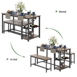 Sogesfurniture 3-Piece Dining Table Set, Rustic Wood Kitchen Dinner Table With 2 Benches, Breakfast Nook Table With Wine Rack And Glass Holder, Dining Room Table Set For Small Space,Rustic Brown 11 Sogesfurniture 3-Piece Dining Table Set, Rustic Wood Kitchen Dinner Table With 2 Benches, Breakfast Nook Table With Wine Rack And Glass Holder, Dining Room Table Set For Small Space,Rustic Brown -Amazon Store 41Zxt30cO2L