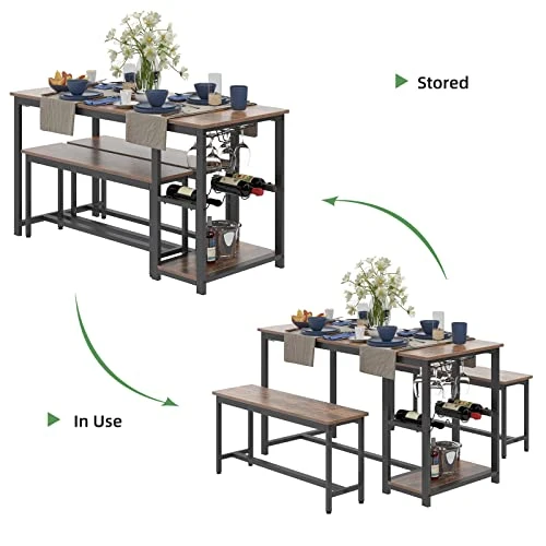 Sogesfurniture 3-Piece Dining Table Set, Rustic Wood Kitchen Dinner Table With 2 Benches, Breakfast Nook Table With Wine Rack And Glass Holder, Dining Room Table Set For Small Space,Rustic Brown 7 Sogesfurniture 3-Piece Dining Table Set, Rustic Wood Kitchen Dinner Table With 2 Benches, Breakfast Nook Table With Wine Rack And Glass Holder, Dining Room Table Set For Small Space,Rustic Brown - Image 5