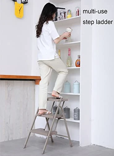 GENERIC 3-Step Steel Ladder Folding Step Ladder With Wide Anti-Slip Pedal Multipurpose Step Ladder Flower Stand Shelf Organizer For Household Kitchen Office 330lbs Load Capacity (Color : Bruin) 4 GENERIC 3-Step Steel Ladder Folding Step Ladder With Wide Anti-Slip Pedal Multipurpose Step Ladder Flower Stand Shelf Organizer For Household Kitchen Office 330lbs Load Capacity (Color : Bruin) - Image 2